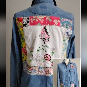 Liberty Art Fabric Upcycled Crazy Horse Liz Claiborne Shacket Denim Shirt Size S